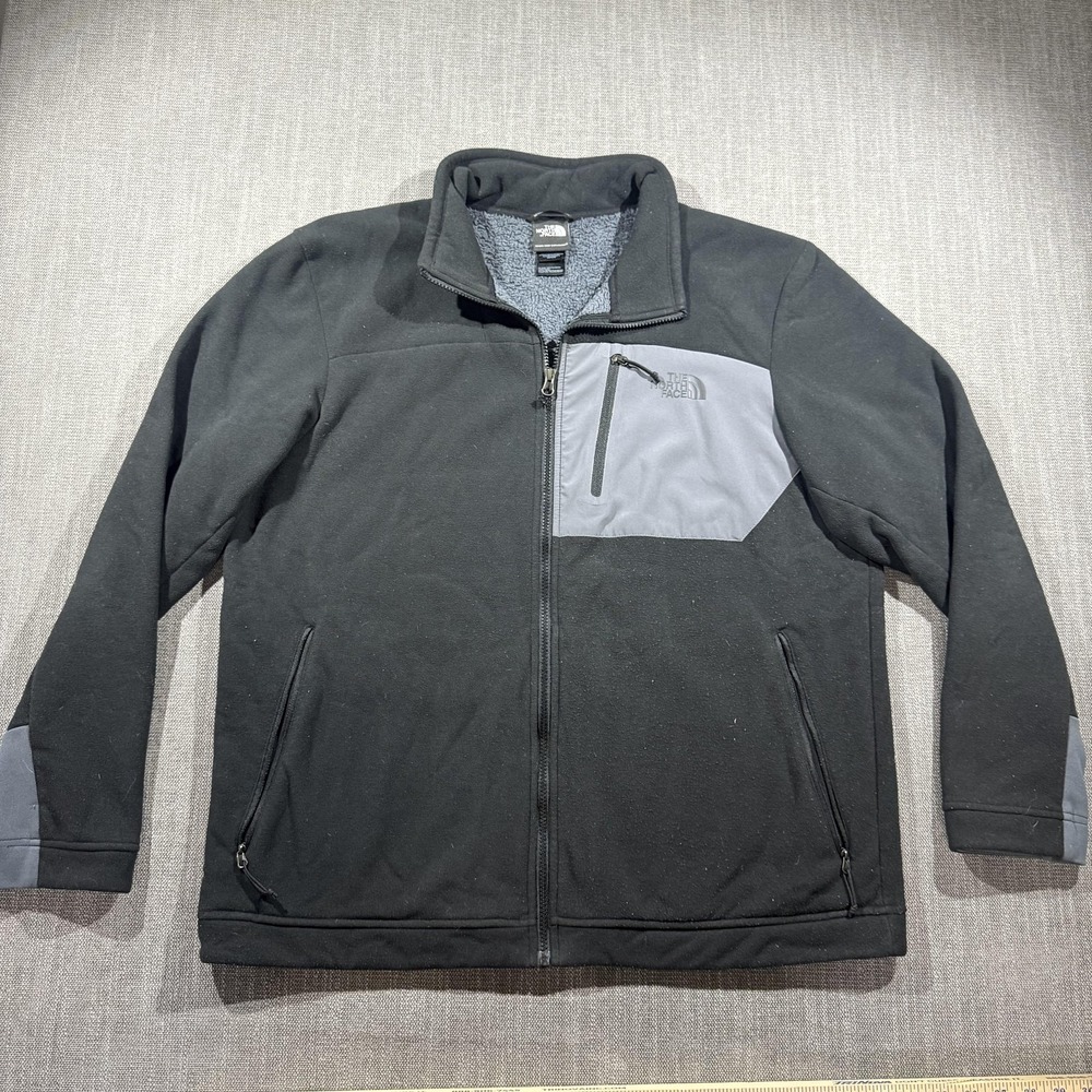 The North Face Jacket Mens XL Black Gray Fleece Full Zip Colorblock Hiking